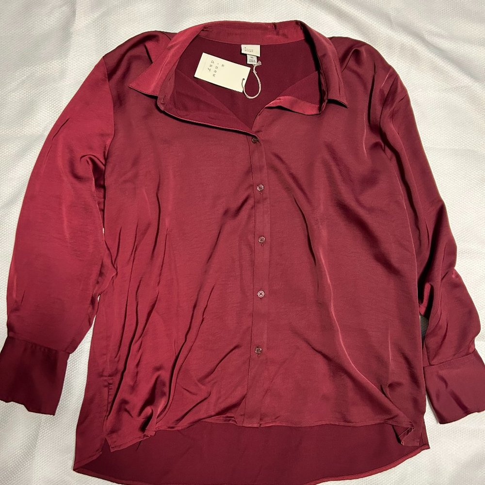 Future Collective Kahlana Barfield Brown Target Long Sleeve Satin Blouse